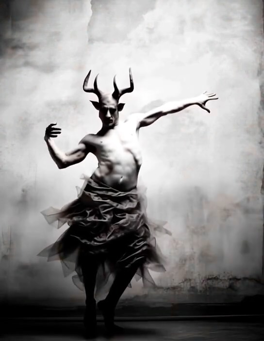Dancing Faun #préludeàlaprèsmididunfaune #surrealism #photoart #promptart #aiart #faun #dancing #blackandwhite #myth #métamorphose