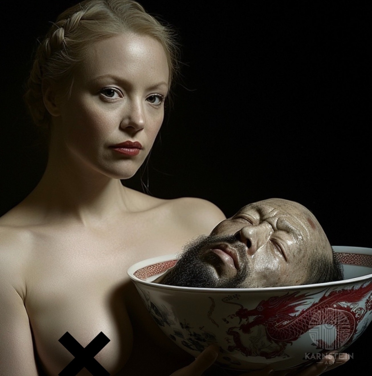 Judith with the Head of Holofernes #salomé #oscarwilde #photoart #richardstrauss #mythologie #bible #artwork #aiart #meißner #chineseporcelain #promptography