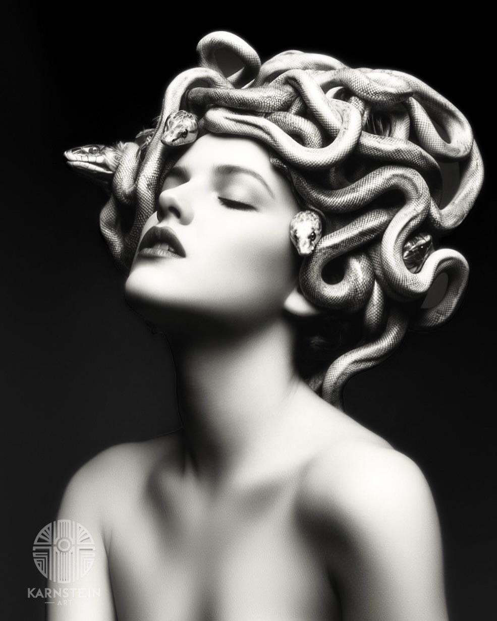 Head of Medusa #photoart #mythologie #medusa #aiart #promptart #blackandwhite #blackandwhitephotography #portraitart #fromdusktilldawn