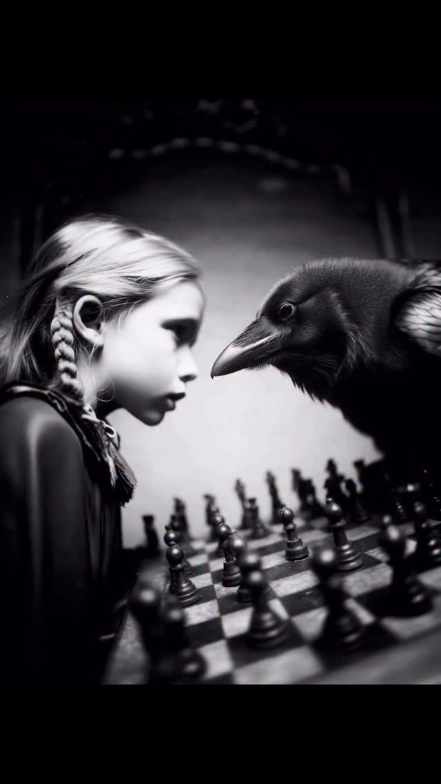 The Chess♟️Trainer #checkmate♟️ #chesstrainer #blackandwhite #artwork #promptart #edgarallanpoe #crow #raven #promptart #photoart